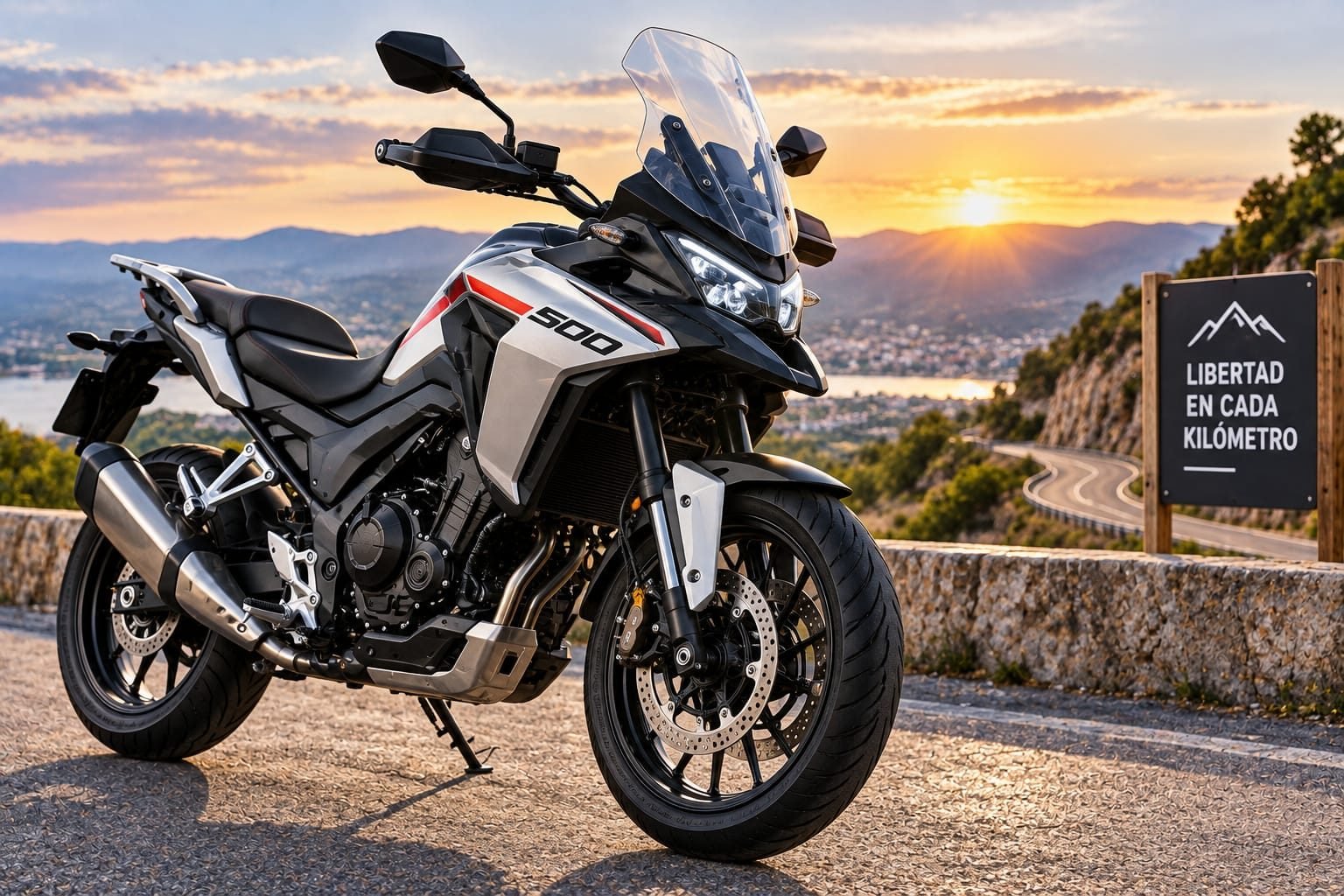 Moto trail de aventura al atardecer