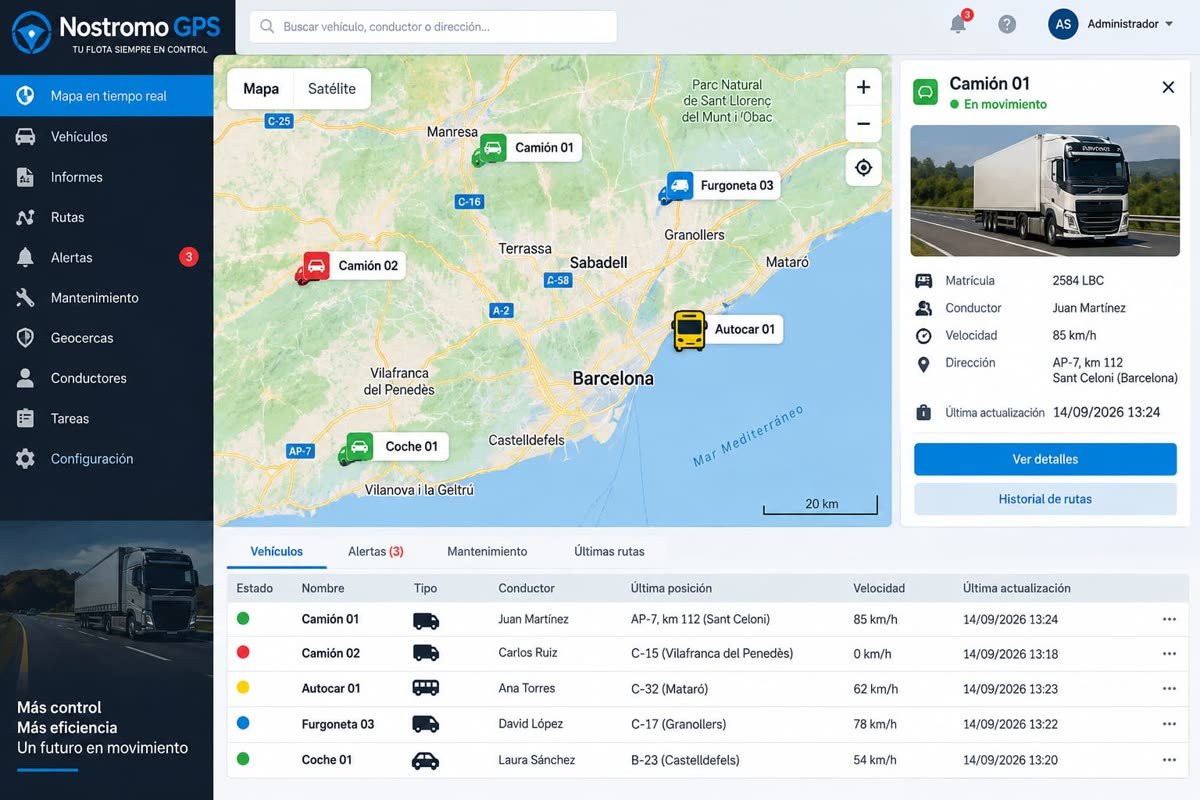 Panel de control Nostromo GPS: seguimiento de la flota en tiempo real